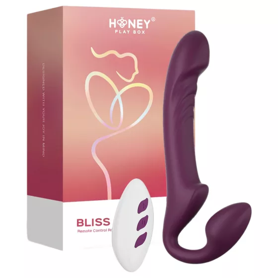 Honey Play Box Bliss - Rotating Beaded Strap-On Vibrator (Purple)