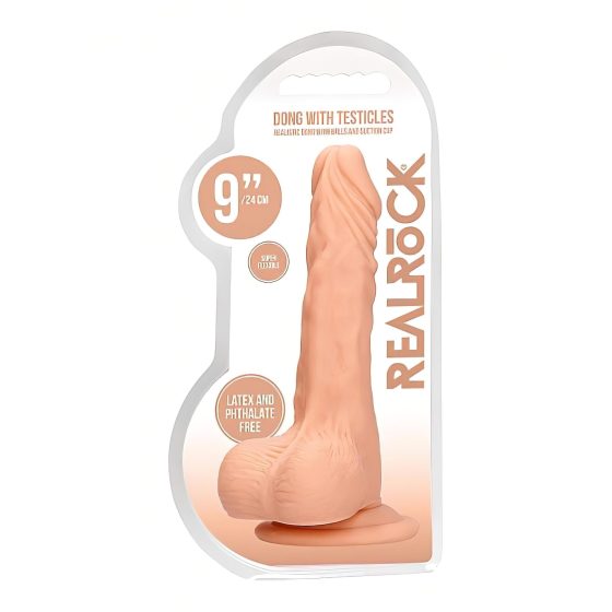 / RealRock Dildo 9 - Lifelike with Balls, 9 inches - Natural