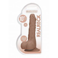  RealRock Dong 10 - lifelike testicle dildo (25cm) - dark natural