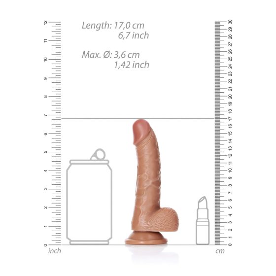 RealRock - Suction Cup Dildo with Balls - 15.5cm (Dark Natural)
