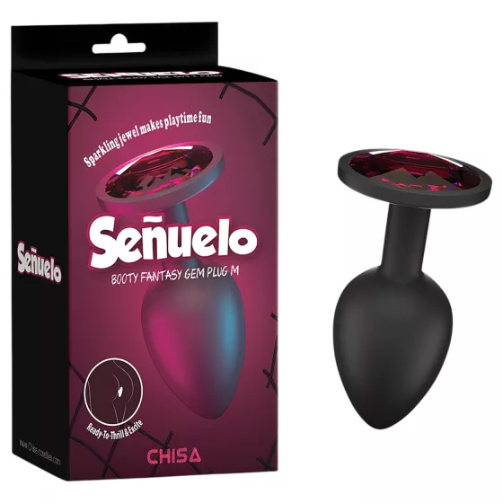 Senuelo Booty Fantasy - silicone anal plug with crystal (black) - M