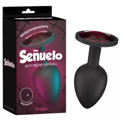   Senuelo Booty Fantasy - silicone anal plug with crystal (black) - L