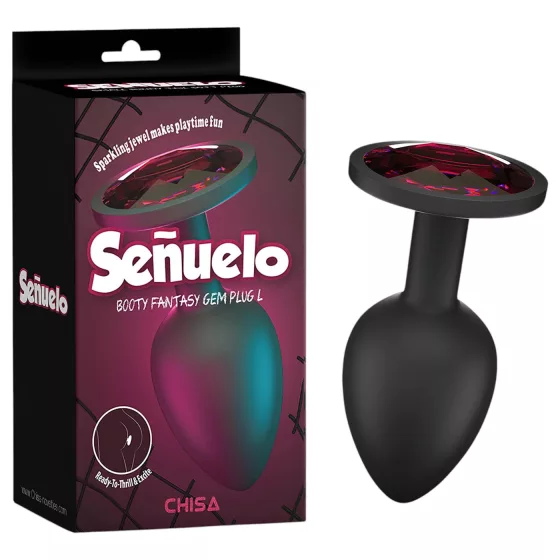 Senuelo Booty Fantasy - silicone anal plug with crystal (black) - L