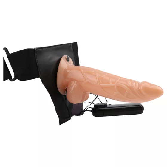 Hi-Basic Stunt Cock - vibrating, hollow strap-on dildo (flesh-coloured)