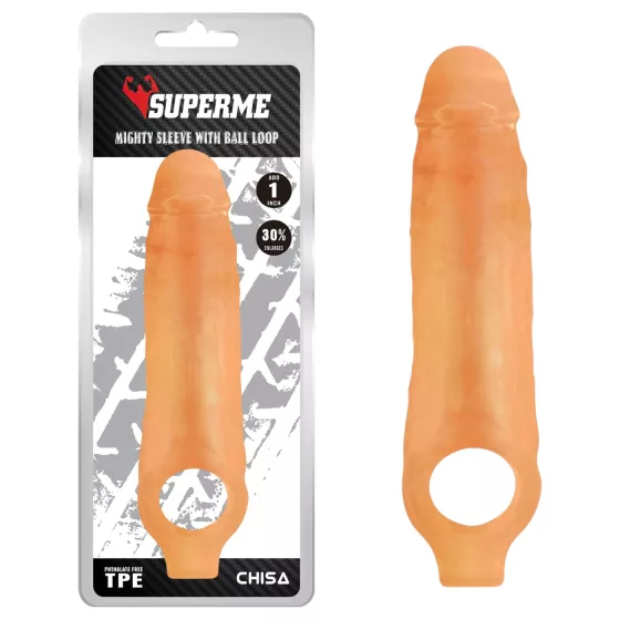 SuperMe Mighty - penis sleeve with testicle ring (flesh‑coloured)