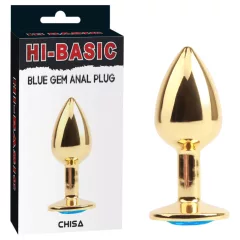 Hi-Basic Blue Gem - metal anal plug with blue crystal (gold)