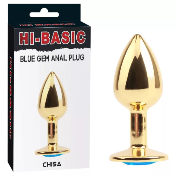 Hi-Basic Blue Gem - metal anal plug with blue crystal (gold)