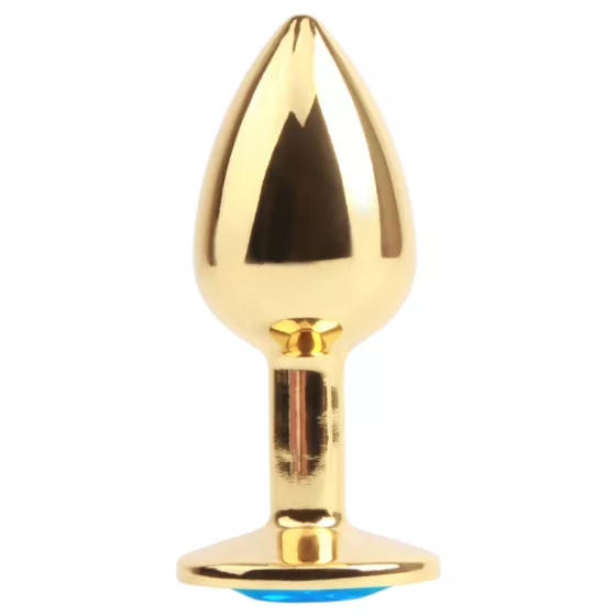 Hi-Basic Blue Gem - metal anal plug with blue crystal (gold)