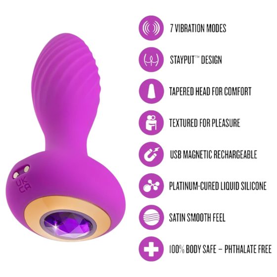 Oh My Gem - vibrating anal plug with purple gem