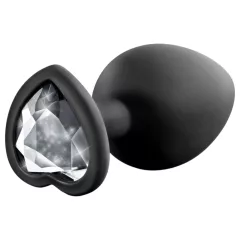   Temptasia S - silver heart-shaped jeweled anal plug (black) - small