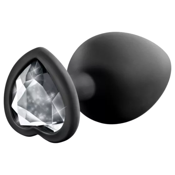 Temptasia S - silver heart-shaped jeweled anal plug (black) - small