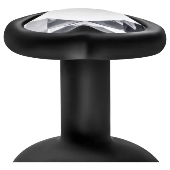 Temptasia M - silver-stoned heart-shaped anal plug (black) - medium
