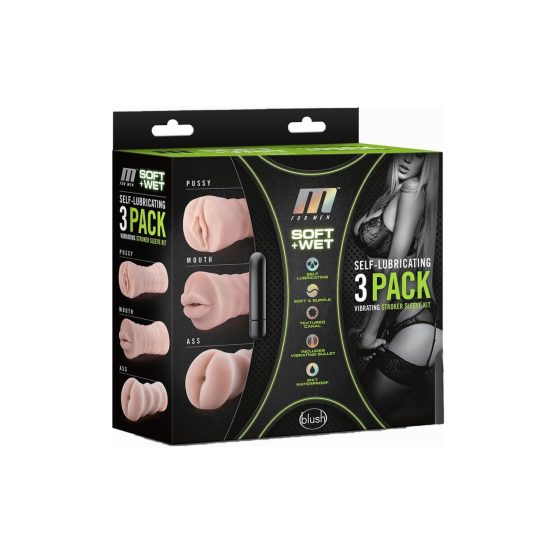 M For Men 3 Pack - vibrating masturbator set (natural)
