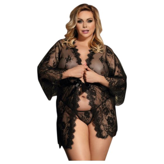 Subblime Queen Plus - lace robe set - black (XL-2XL)