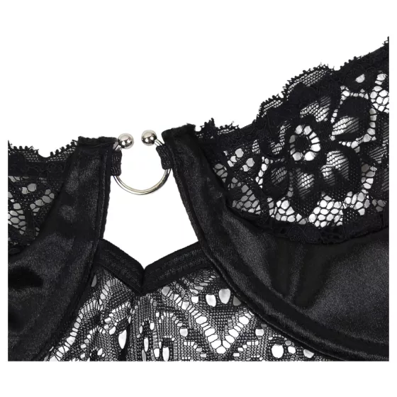 Subblime - Patterned Bodysuit with Satin Belt (Black)