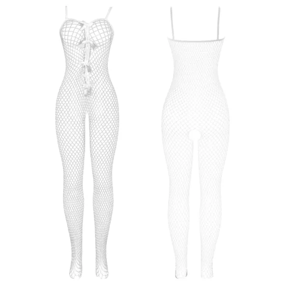 Subblime 951740 - bow-detailed, spicy fishnet bodystocking (white) - S-L