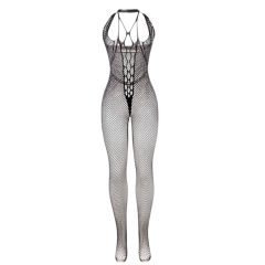   Subblime 951788 - Black Deep V-neck Fishnet Jumpsuit - Sizes S-L