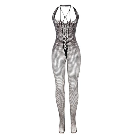 Subblime 951788 - Black Deep V-neck Fishnet Jumpsuit - Sizes S-L
