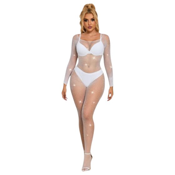 Subblime 952396 - Sparkling Rhinestone Jumpsuit - White (Sizes S-L)
