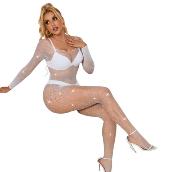 Subblime 952396 - Sparkling Rhinestone Jumpsuit - White (Sizes S-L)