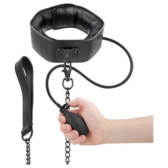 Fetish - inflatable collar with leash (black)