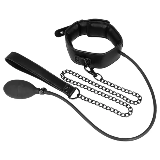 Fetish - inflatable collar with leash (black)