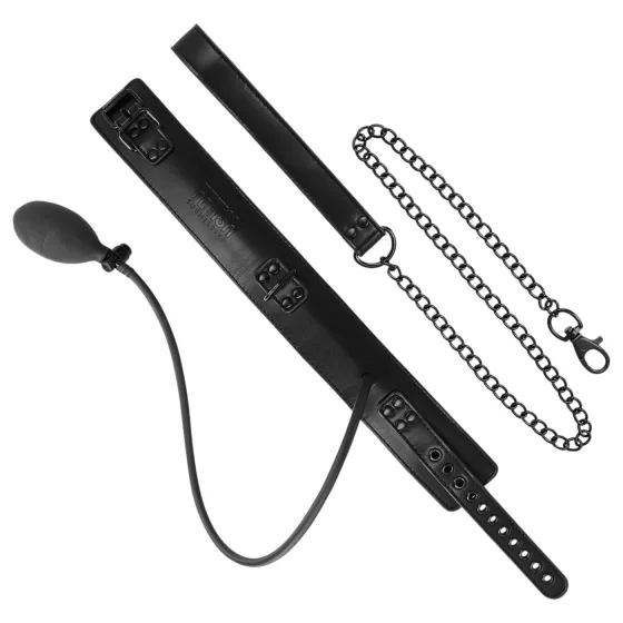 Fetish - inflatable collar with leash (black)