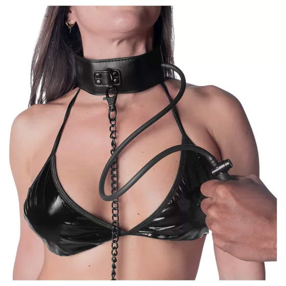 Fetish - inflatable collar with leash (black)