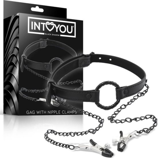 INTOYOU - gag with nipple clamps (black)