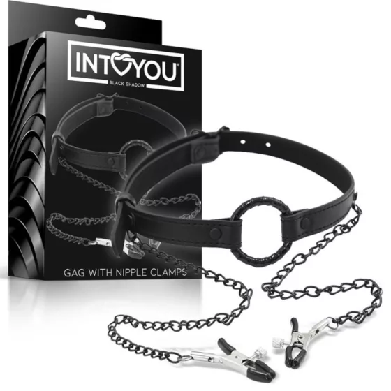 INTOYOU - Mouth Gag with Nipple Clamps (Black)