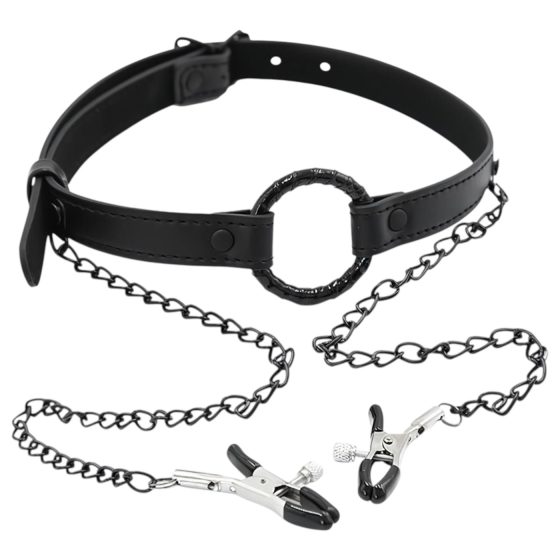 INTOYOU - gag with nipple clamps (black)