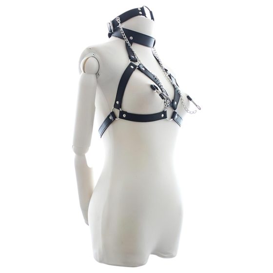 Latetobed - chest harness with gags and nipple clamps (black)