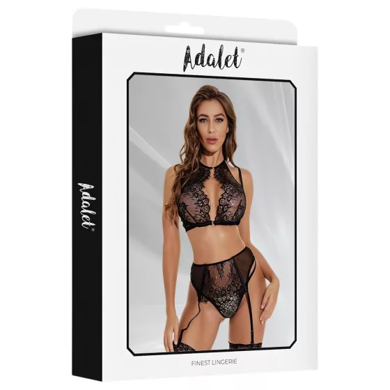 Adalet Evelyn - 3-Piece Lace Lingerie Set (Black)