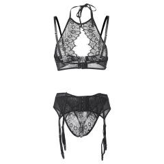 Adalet Evelyn - 3-Piece Lace Lingerie Set (Black) - L/XL