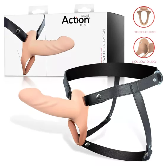 Action Strap-On S - strap-on hollow dildo (flesh-coloured)