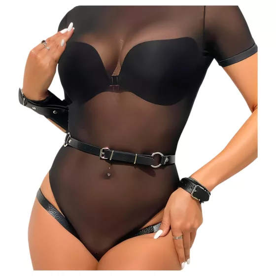 Adalet Jimena - Vegan Leather Harness with Cuffs (Black)