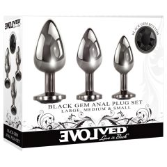   Evolved Black Gem - Metal Anal Plug Set with Black Stone (Silver)