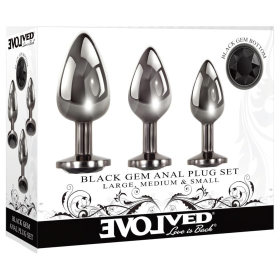 Evolved Black Gem - Metal Anal Plug Set with Black Stone (Silver)
