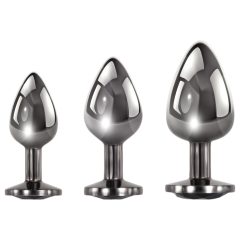   Evolved Black Gem - Metal Anal Plug Set with Black Stone (Silver)