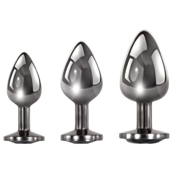 Evolved Black Gem - Metal Anal Plug Set with Black Stone (Silver)