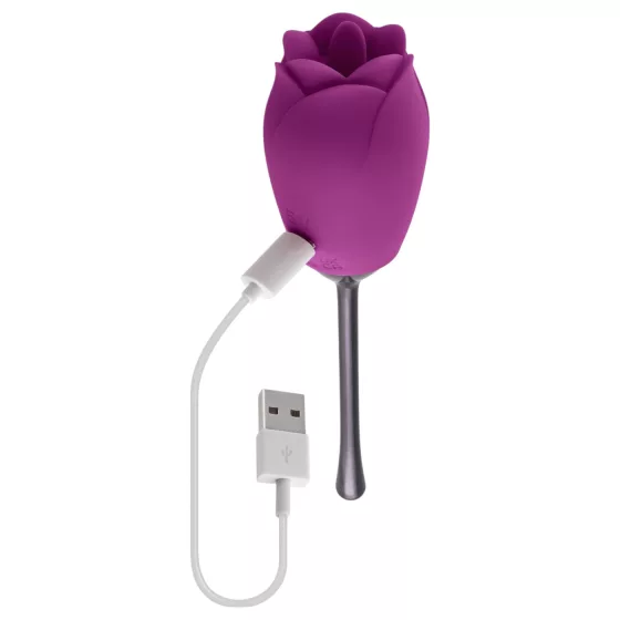 Playboy - Waterproof Rechargeable Rose Vibrator with Tongue (Purple)