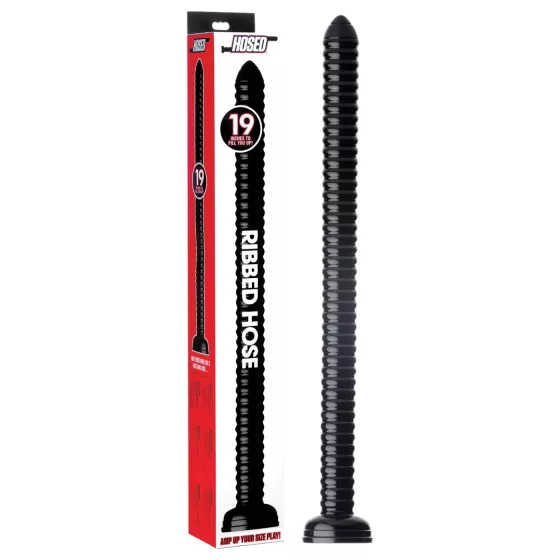 HOSED Ribbed Hose 19 - Black Suction Cup Anal Dildo