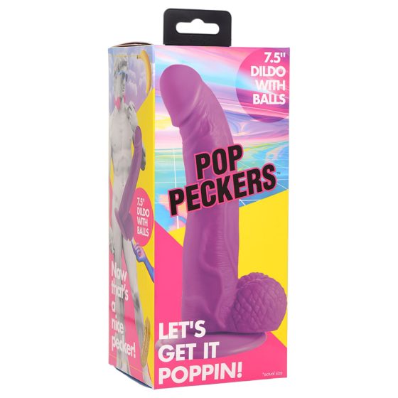 XR Brands POP - suction cup dildo with balls - 19 cm (purple)
