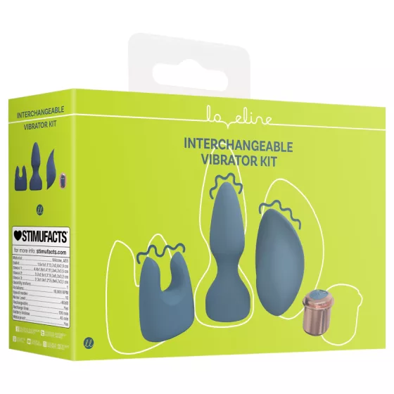 Loveline - interchangeable‑head vibrator set (blue‑grey)