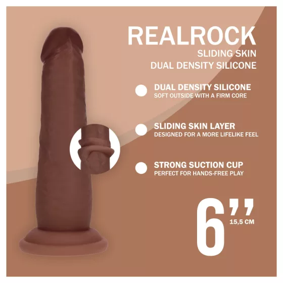 RealRock - double-density realistic dildo (brown) - 15.5 cm