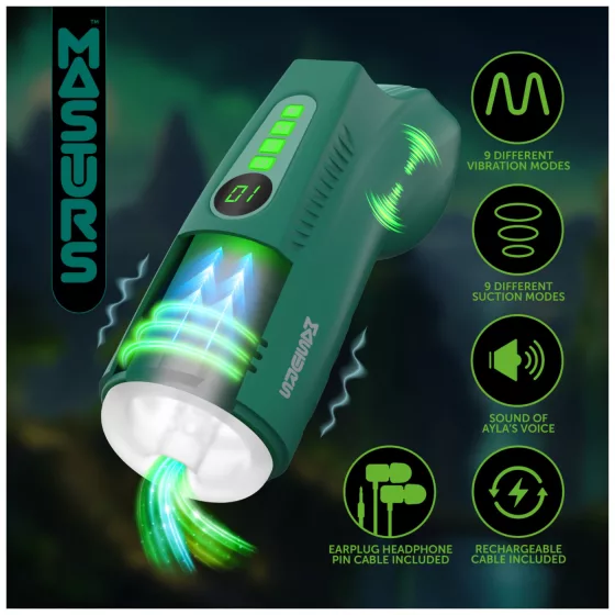 Masturs Ayla - Moaning Suction Vibrating AR Masturbator (Green)