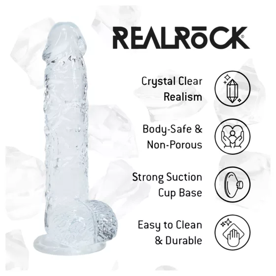 RealRock - realistic dildo with balls (transparent) - 12.7 cm