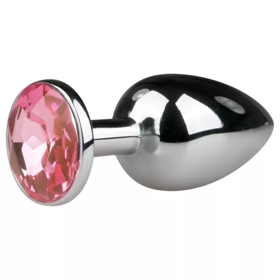 EasyToys Metal No.1 - silver anal plug with pink gem, cone-shaped (2.7 cm)