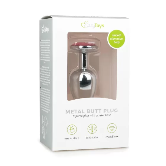EasyToys Metal No.1 - silver anal plug with pink gem, cone-shaped (2.7 cm)