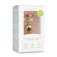   Easytoys Metal No.3 - pink stoned heart-shaped cone anal dildo - gold (2,5cm)
